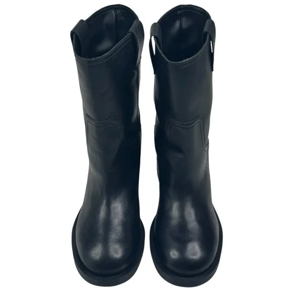 Schutz Wyatt Womens Black Leather Western Mid Calf Boots Size 7.5B New $238 - Picture 2 of 10